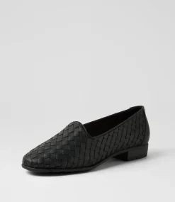 Women SUPERSOFT Comfort|Loafers-Padmas Black Weave Leather Loafers