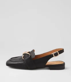 Women TOP END Flats-Pallies Black Leather Flat Shoes