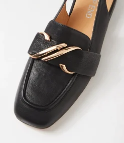 Women TOP END Flats-Pallies Black Leather Flat Shoes