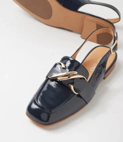 Women TOP END Flats|Loafers-Pallies Navy Patent Leather Flat Shoes