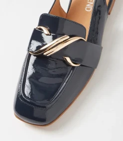 Women TOP END Flats|Loafers-Pallies Navy Patent Leather Flat Shoes