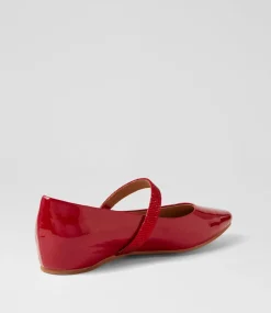 Women SUPERSOFT Flats|Comfort-Parti Red Patent Leather Flat Shoes