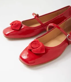 Women TOP END Flats|Mary Janes-Pelo Red Patent Suede Flat Shoes