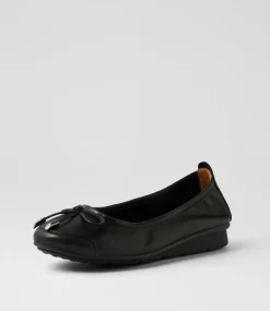 Women SUPERSOFT Comfort|Flats-Phillipe Black Leather Flat Shoes