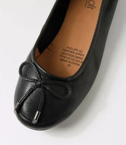 Women SUPERSOFT Comfort|Flats-Phillipe Black Leather Flat Shoes