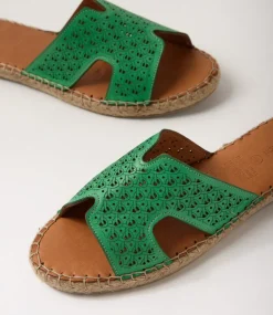 Women DIANA FERRARI Flats|Sandals-Piksy Emerald Leather Slides