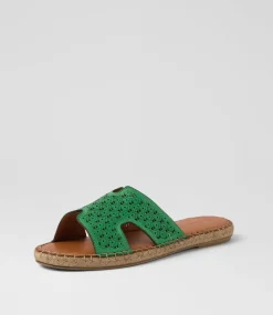 Women DIANA FERRARI Flats|Sandals-Piksy Emerald Leather Slides