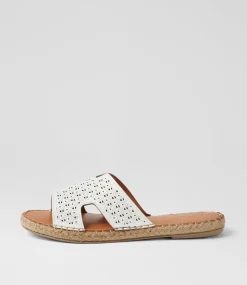 Women DIANA FERRARI Slides|Flats-Piksy White Leather Slides
