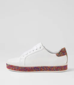 Women TOP END Sneakers-Pluma White Multi Leather Jewels Sneakers