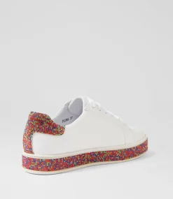 Women TOP END Sneakers-Pluma White Multi Leather Jewels Sneakers