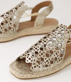 Women SUPERSOFT Comfort|Espadrilles-Precho Taupe Metal Flower Leather Sandals