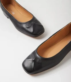 Women TOP END Flats-Prella Black Leather Ballet Flats