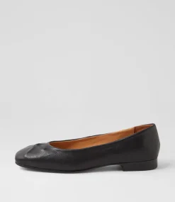 Women TOP END Flats-Prella Black Leather Ballet Flats