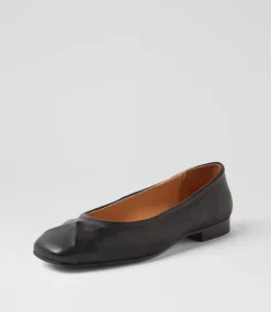 Women TOP END Flats-Prella Black Leather Ballet Flats