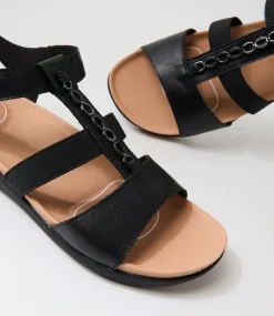 Women SUPERSOFT Comfort|Flats-Presten Black Leather Sandals