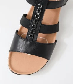Women SUPERSOFT Comfort|Flats-Presten Black Leather Sandals