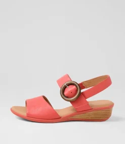 Women SUPERSOFT Heels|Sandals-Princie Coral Leather Sandals