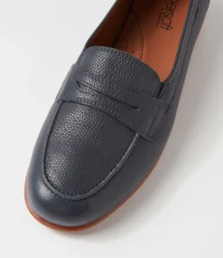 Women SUPERSOFT Flats|Comfort-Punis Navy Gum Sole Leather Loafers