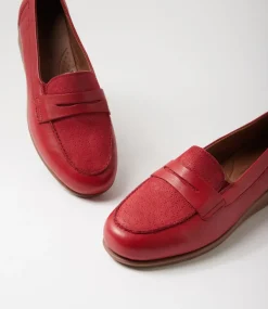 Women SUPERSOFT Comfort|Loafers-Punis Red Leather Embossed Loafers