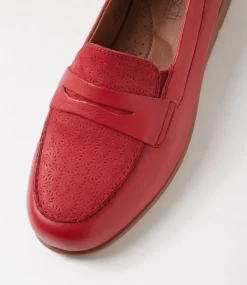 Women SUPERSOFT Comfort|Loafers-Punis Red Leather Embossed Loafers