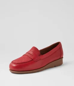 Women SUPERSOFT Comfort|Loafers-Punis Red Leather Embossed Loafers