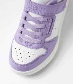 SKECHERS Sport School Shoes-Quick Street Style Junior White Lavender Sneakers