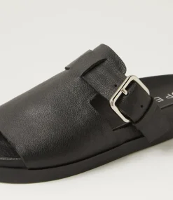Women TOP END Slides|Flats-Raimo Black Leather Slides