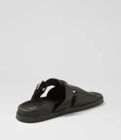 Women TOP END Slides|Flats-Raimo Black Leather Slides