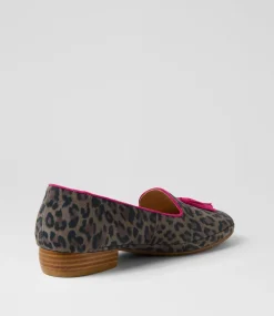 Women DIANA FERRARI Flats|Loafers-Ranne Grey Leopard Fuchsia Suede Loafers