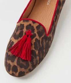 Women DIANA FERRARI Loafers|Flats-Ranne Tan Leopard Red Suede Loafers