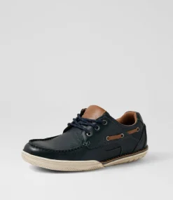 COLORADO Casuals-Rashid Navy Leather Lace Up Flats
