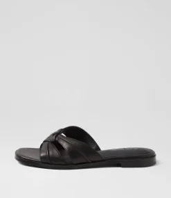 Women DIANA FERRARI Flats|Sandals-Raya Black Leather Sandals