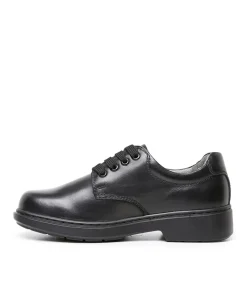 COLORADO Junior School Shoes-REACT JNR E BLACK LEATHR