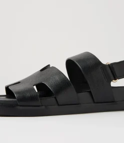 Women TOP END Flats|Sandals-Reffa Black Leather Sandals