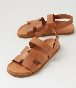 Women TOP END Flats|Sandals-Reffa Dark Tan Leather Sandals