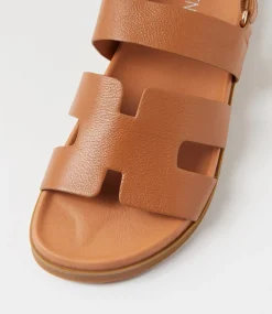 Women TOP END Flats|Sandals-Reffa Dark Tan Leather Sandals