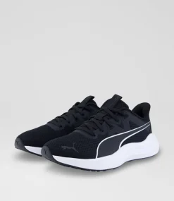 PUMA Sport School Shoes-Reflect Lite Junior Black White Mesh Fabric Sneakers