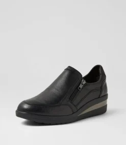Women SUPERSOFT Comfort|Wedges-Rezie Black Leather Flat Shoes