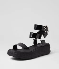 Women TOP END Sandals-Rezso Black Patent Leather Sandals