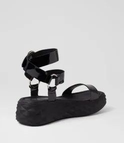 Women TOP END Sandals-Rezso Black Patent Leather Sandals