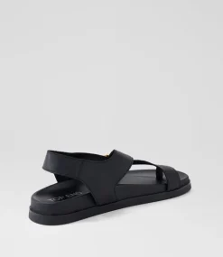 Women TOP END Flats|Sandals-Rikkel Black Leather Sandals