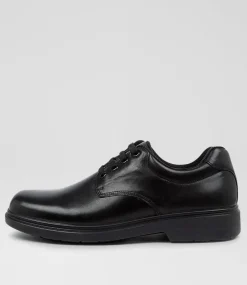 COLORADO Senior School Shoes-Roar Senior D Black Leather Lace Up Shoes