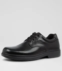 COLORADO Senior School Shoes-Roar Senior F Black Leather Lace Up Shoes