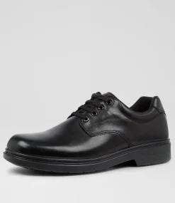 COLORADO Junior School Shoes-Roar Youth D Black Leather Lace Up Shoes