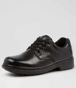 COLORADO Junior School Shoes-Roar Youth E Black Leather Lace Up Shoes