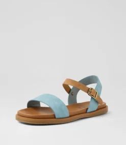 Women I LOVE BILLY Flats|Sandals-Rolucin Denim Tan Nubuck Pu Sandals