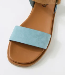 Women I LOVE BILLY Flats|Sandals-Rolucin Denim Tan Nubuck Pu Sandals