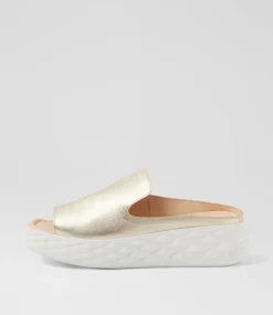 Women TOP END Sandals-Rosabel Pale Gold White Leather Sandals