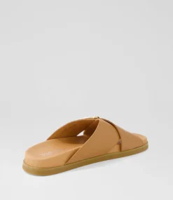 Women TOP END Flats|Slides-Roule Dark Tan Leather Slides