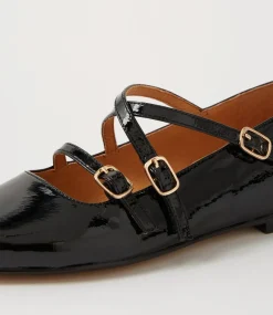 Women TOP END Flats-Sabecca Black Patent Leather Ballet Flats